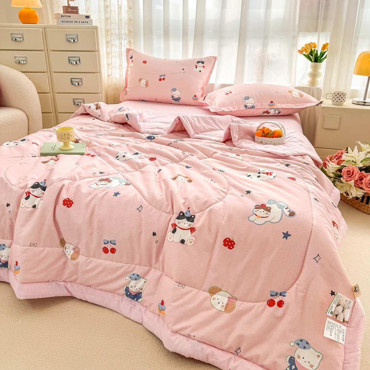 91家纺网 家纺一手货源 找家纺 瑶瑶家居 2026新款A类里外全棉夏凉被四件套-风格二 萌星