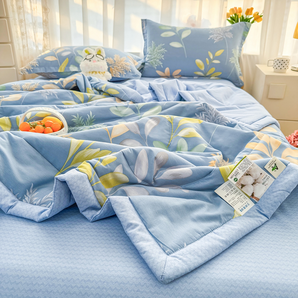 91家纺网 家纺一手货源 找家纺 瑶瑶家居 2026新款A类里外全棉夏凉被四件套-风格二 小蓝町