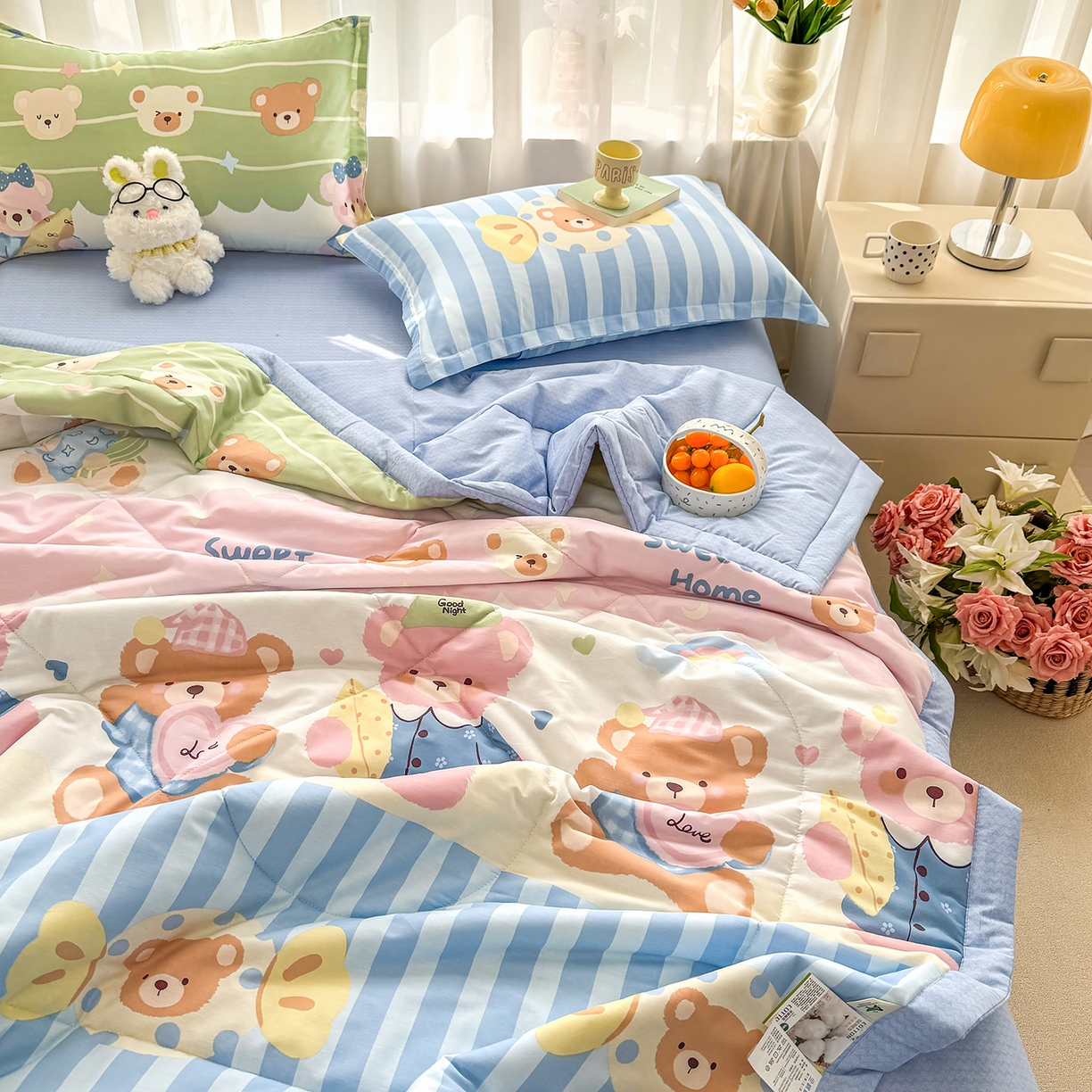 91家纺网 家纺一手货源 找家纺 瑶瑶家居 2026新款A类里外全棉夏凉被四件套-风格二 忆伴时光