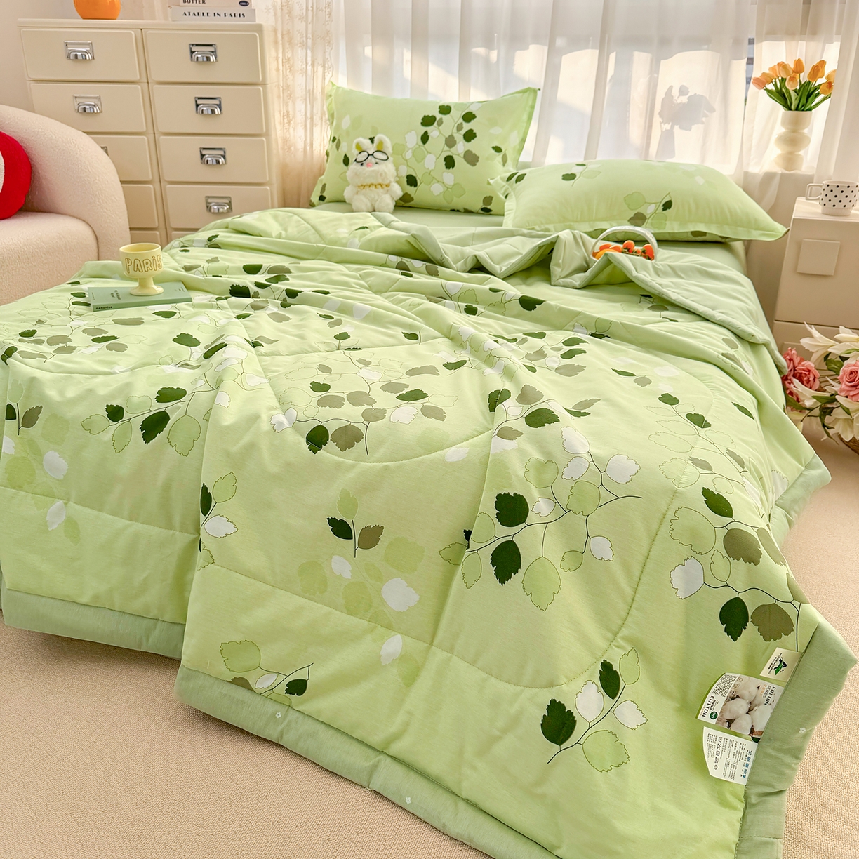 91家纺网 家纺一手货源 找家纺 瑶瑶家居 2026新款A类里外全棉夏凉被四件套-风格二 枫叶