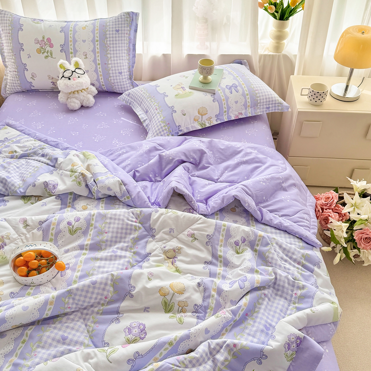 91家纺网 家纺一手货源 找家纺 瑶瑶家居 2026新款A类里外全棉夏凉被四件套-风格二 小确幸