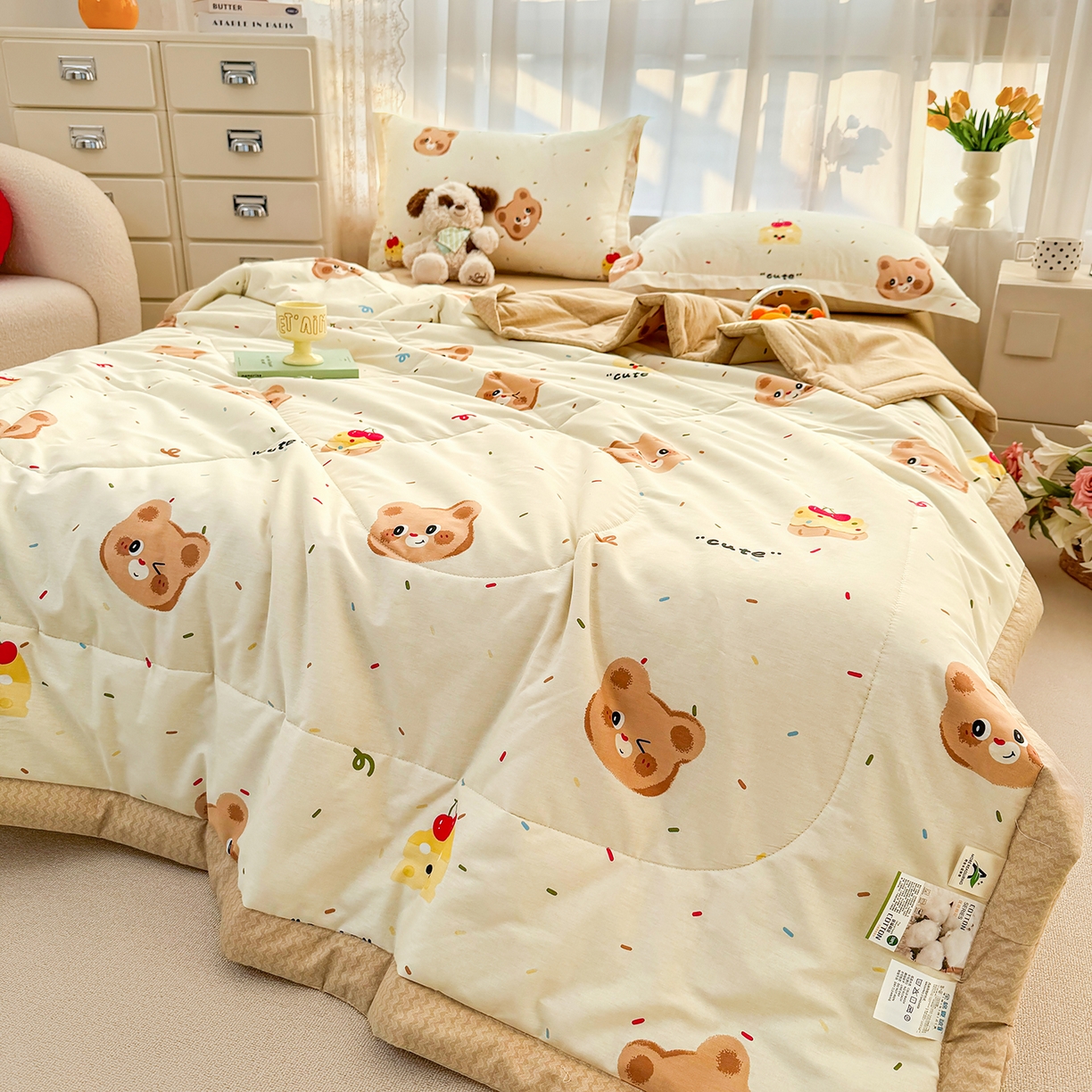 91家纺网 家纺一手货源 找家纺 瑶瑶家居 2026新款A类里外全棉夏凉被四件套-风格二 奶萌熊