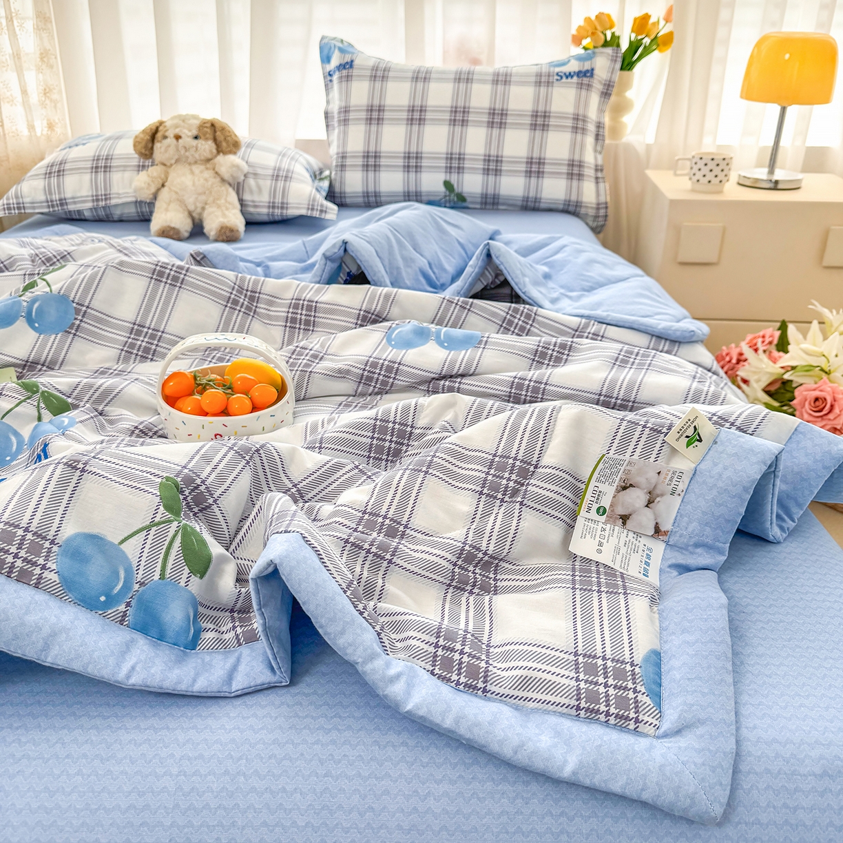 91家纺网 家纺一手货源 找家纺 瑶瑶家居 2026新款A类里外全棉夏凉被四件套-风格二 花趣格