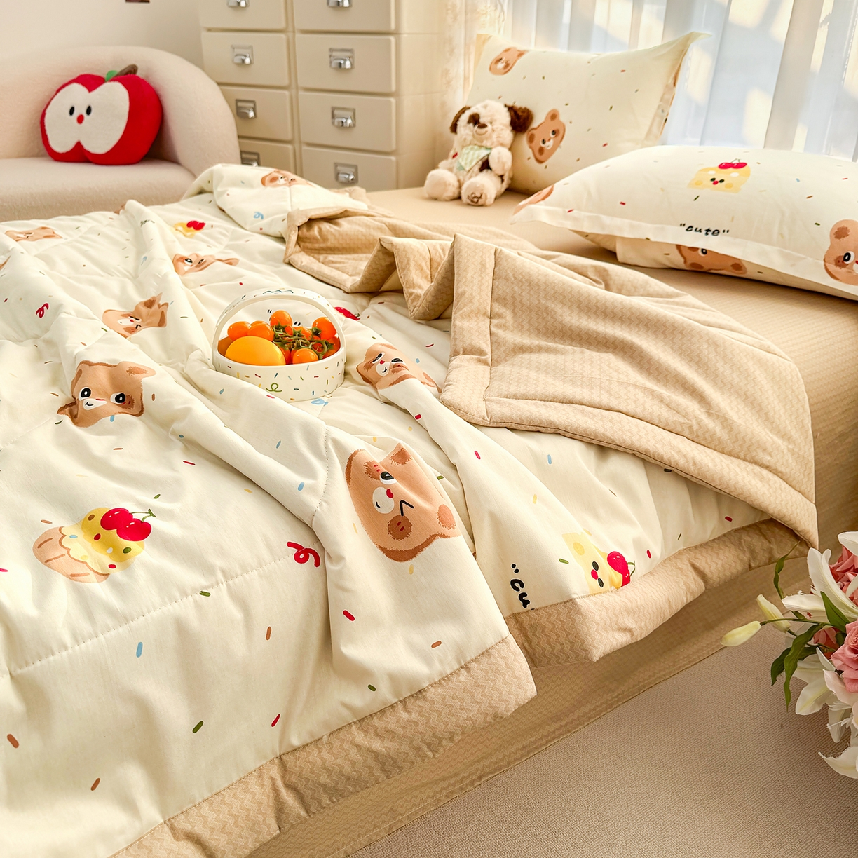 91家纺网 家纺一手货源 找家纺 瑶瑶家居 2026新款A类里外全棉夏凉被四件套-风格二 奶萌熊