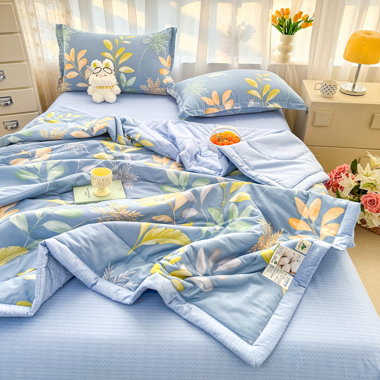 91家纺网 家纺一手货源 找家纺 瑶瑶家居 2026新款A类里外全棉夏凉被四件套-风格二 小蓝町