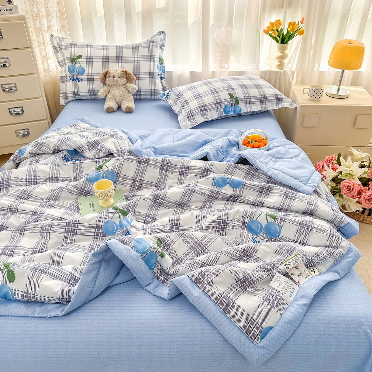 91家纺网 家纺一手货源 找家纺 瑶瑶家居 2026新款A类里外全棉夏凉被四件套-风格二 花趣格