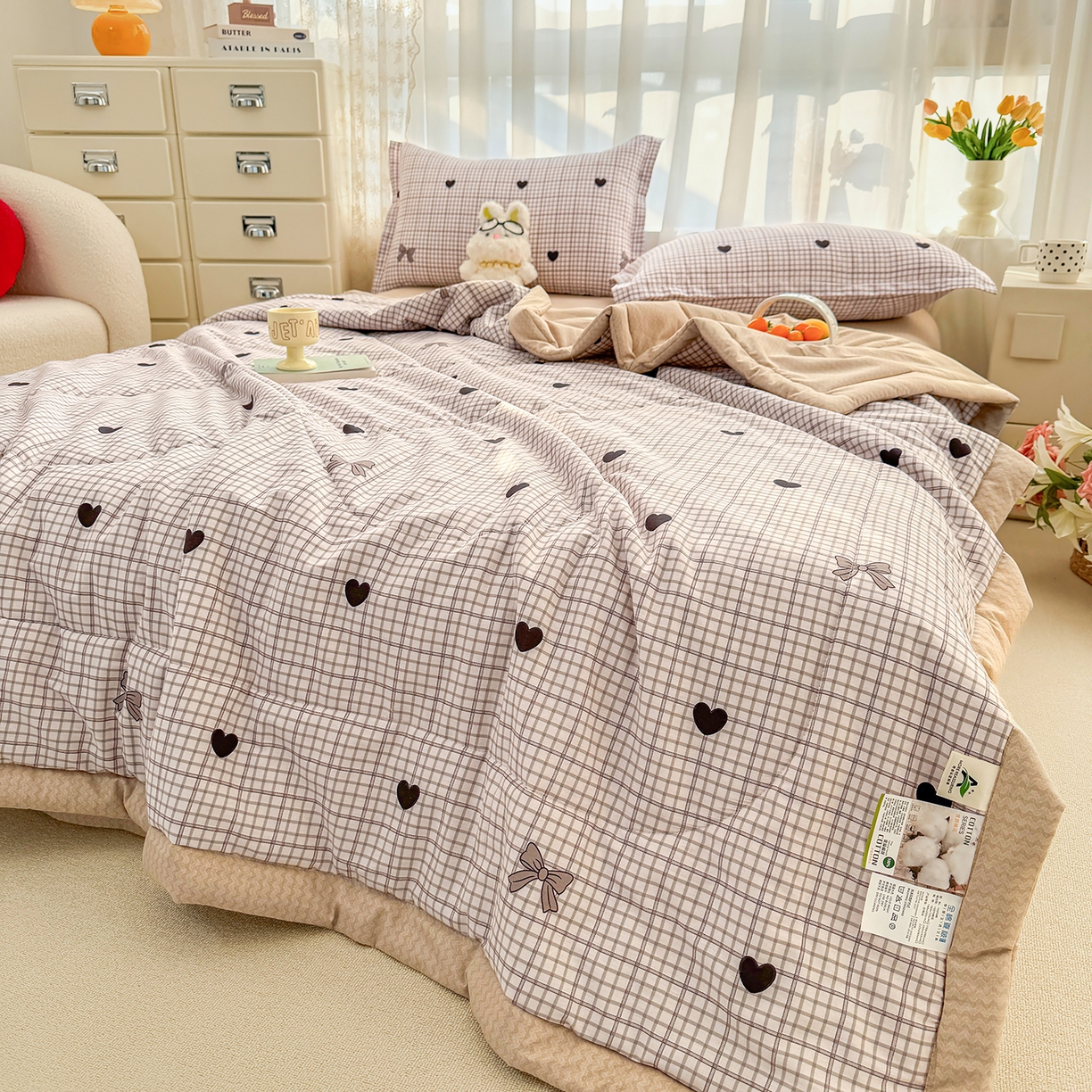 91家纺网 家纺一手货源 找家纺 瑶瑶家居 2026新款A类里外全棉夏凉被四件套-风格二 小甜心