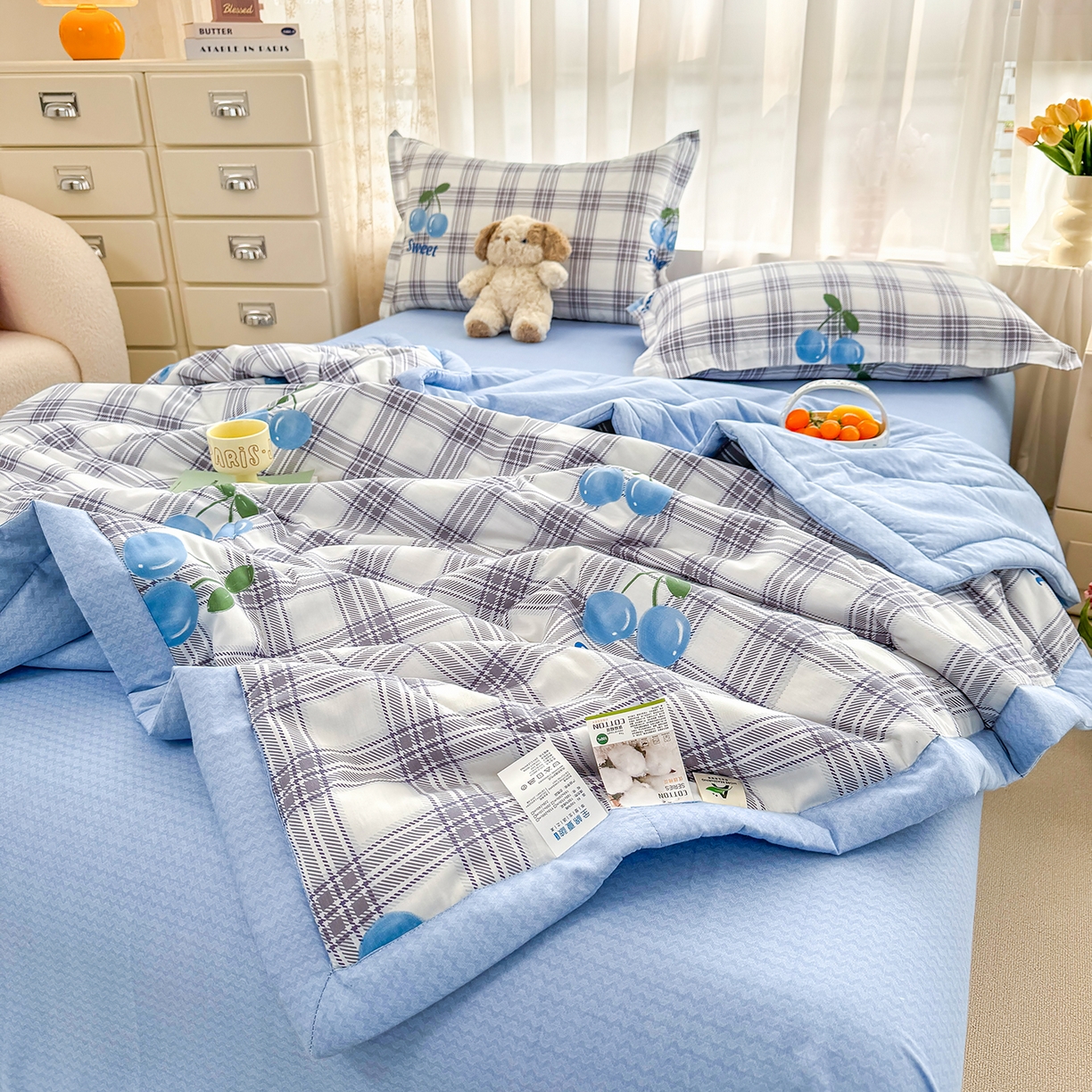 91家纺网 家纺一手货源 找家纺 瑶瑶家居 2026新款A类里外全棉夏凉被四件套-风格二 花趣格