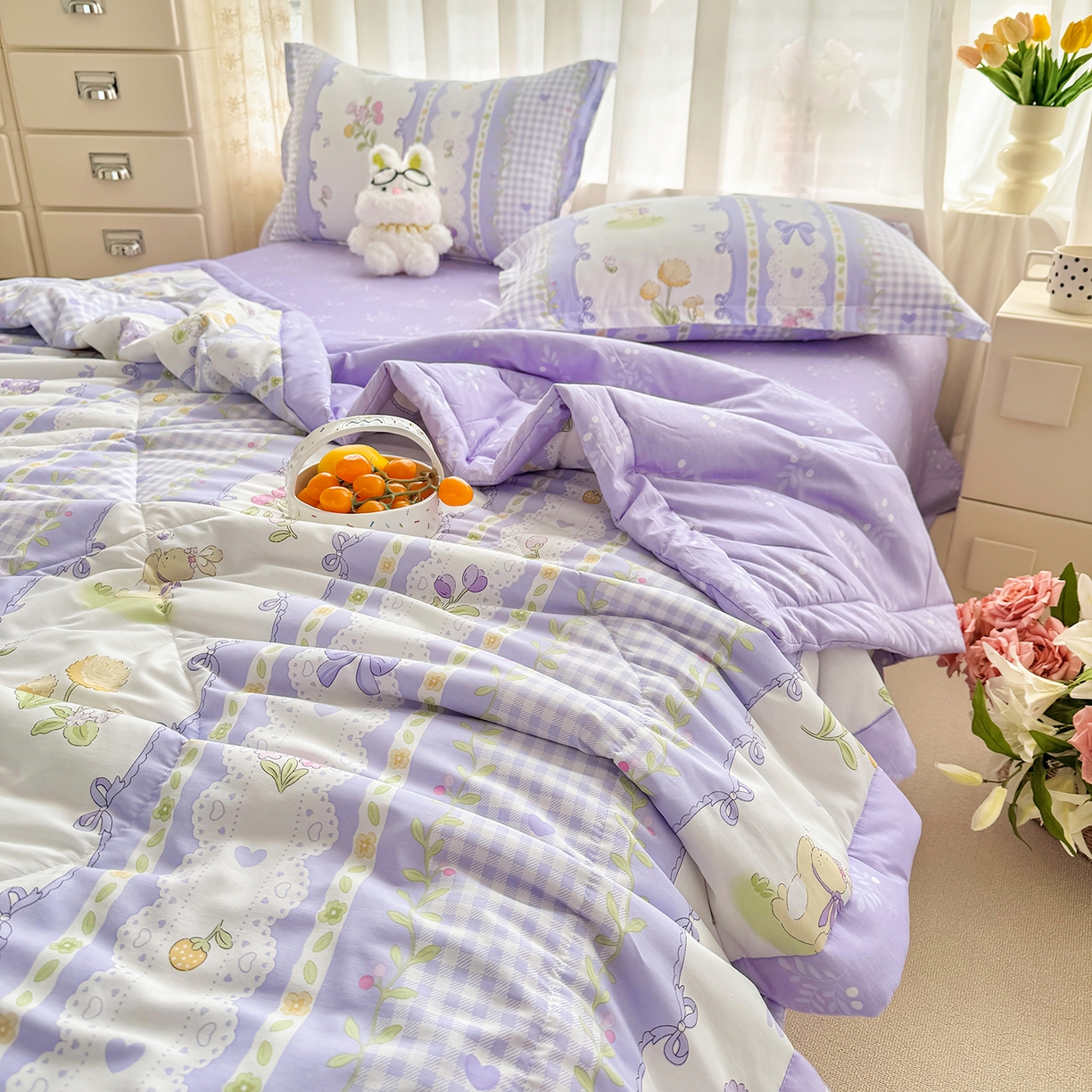 91家纺网 家纺一手货源 找家纺 瑶瑶家居 2026新款A类里外全棉夏凉被四件套-风格二 小确幸