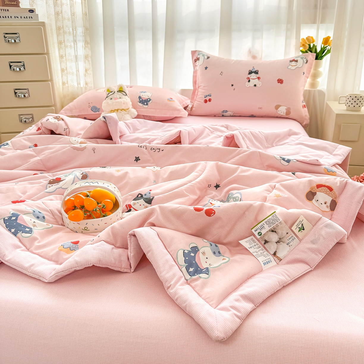 91家纺网 家纺一手货源 找家纺 瑶瑶家居 2026新款A类里外全棉夏凉被四件套-风格二 萌星