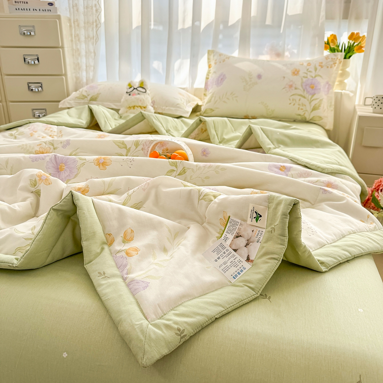 91家纺网 家纺一手货源 找家纺 瑶瑶家居 2026新款A类里外全棉夏凉被四件套-风格二 暮云花卉