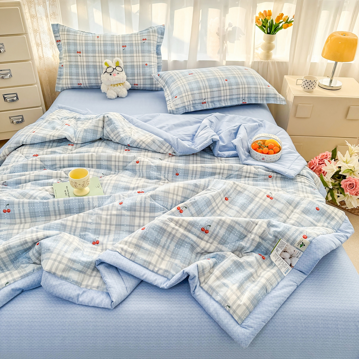 91家纺网 家纺一手货源 找家纺 瑶瑶家居 2026新款A类里外全棉夏凉被四件套-风格二 心甜