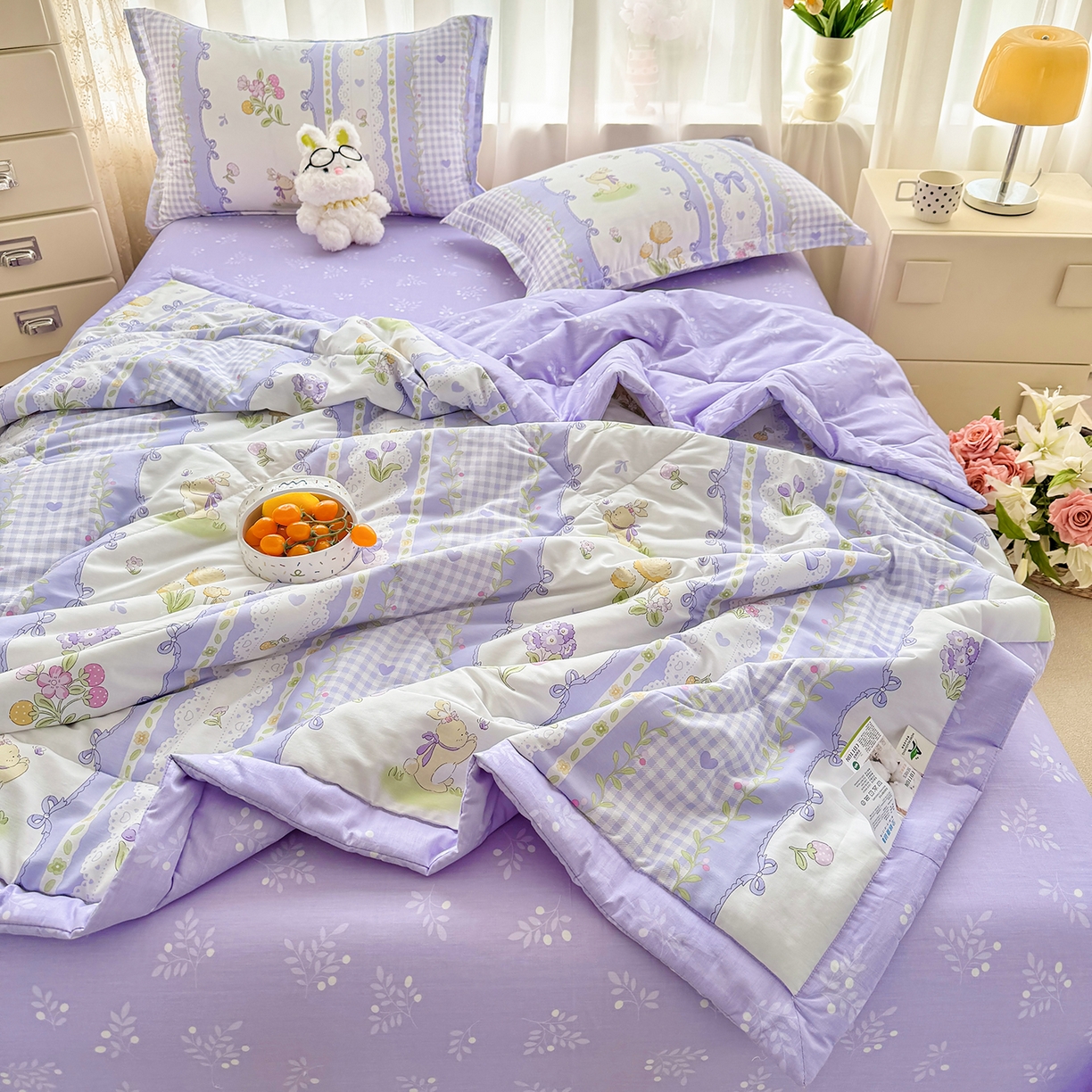 91家纺网 家纺一手货源 找家纺 瑶瑶家居 2026新款A类里外全棉夏凉被四件套-风格二 小确幸