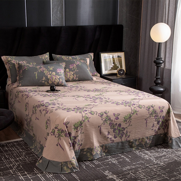 91家纺网 家纺一手货源 找家纺 库里梦家纺 2026春夏新款直播专供爆款色织复古双层纱四件套 香馨