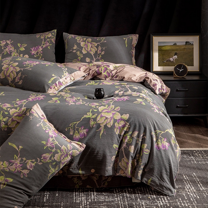 91家纺网 家纺一手货源 找家纺 库里梦家纺 2026春夏新款直播专供爆款色织复古双层纱四件套 香馨