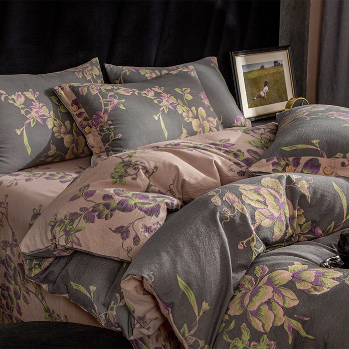 91家纺网 家纺一手货源 找家纺 库里梦家纺 2026春夏新款直播专供爆款色织复古双层纱四件套 香馨