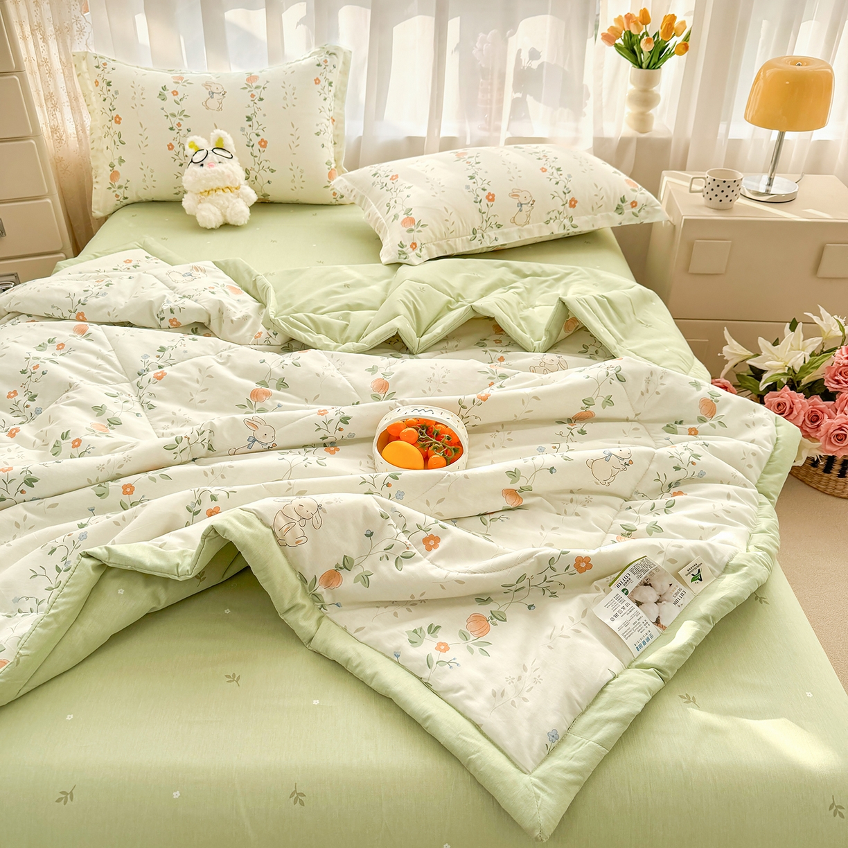 91家纺网 家纺一手货源 找家纺 瑶瑶家居 2026新款A类里外全棉夏凉被四件套-风格二 一片情