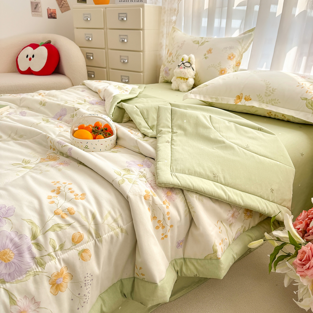 91家纺网 家纺一手货源 找家纺 瑶瑶家居 2026新款A类里外全棉夏凉被四件套-风格二 暮云花卉