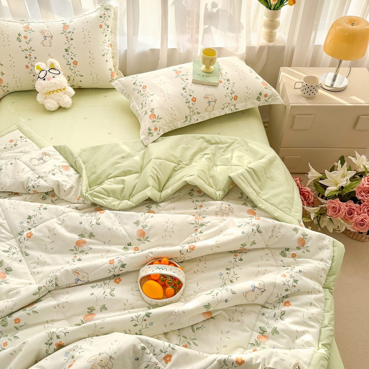 91家纺网 家纺一手货源 找家纺 瑶瑶家居 2026新款A类里外全棉夏凉被四件套-风格二 一片情