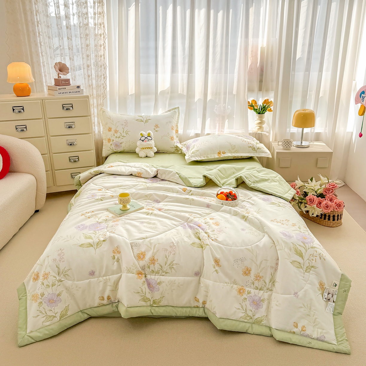 91家纺网 家纺一手货源 找家纺 瑶瑶家居 2026新款A类里外全棉夏凉被四件套-风格二 暮云花卉