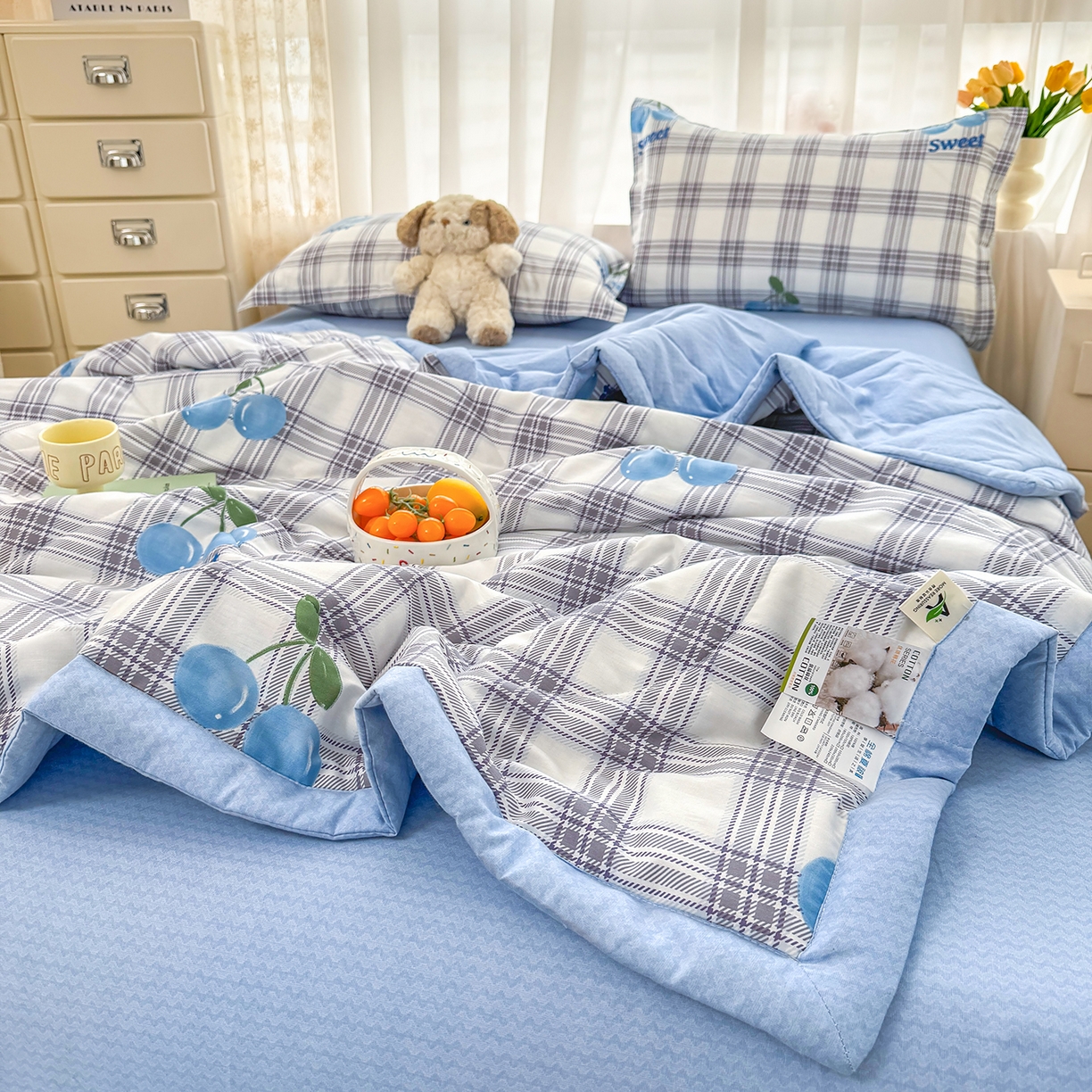 91家纺网 家纺一手货源 找家纺 瑶瑶家居 2026新款A类里外全棉夏凉被四件套-风格二 花趣格