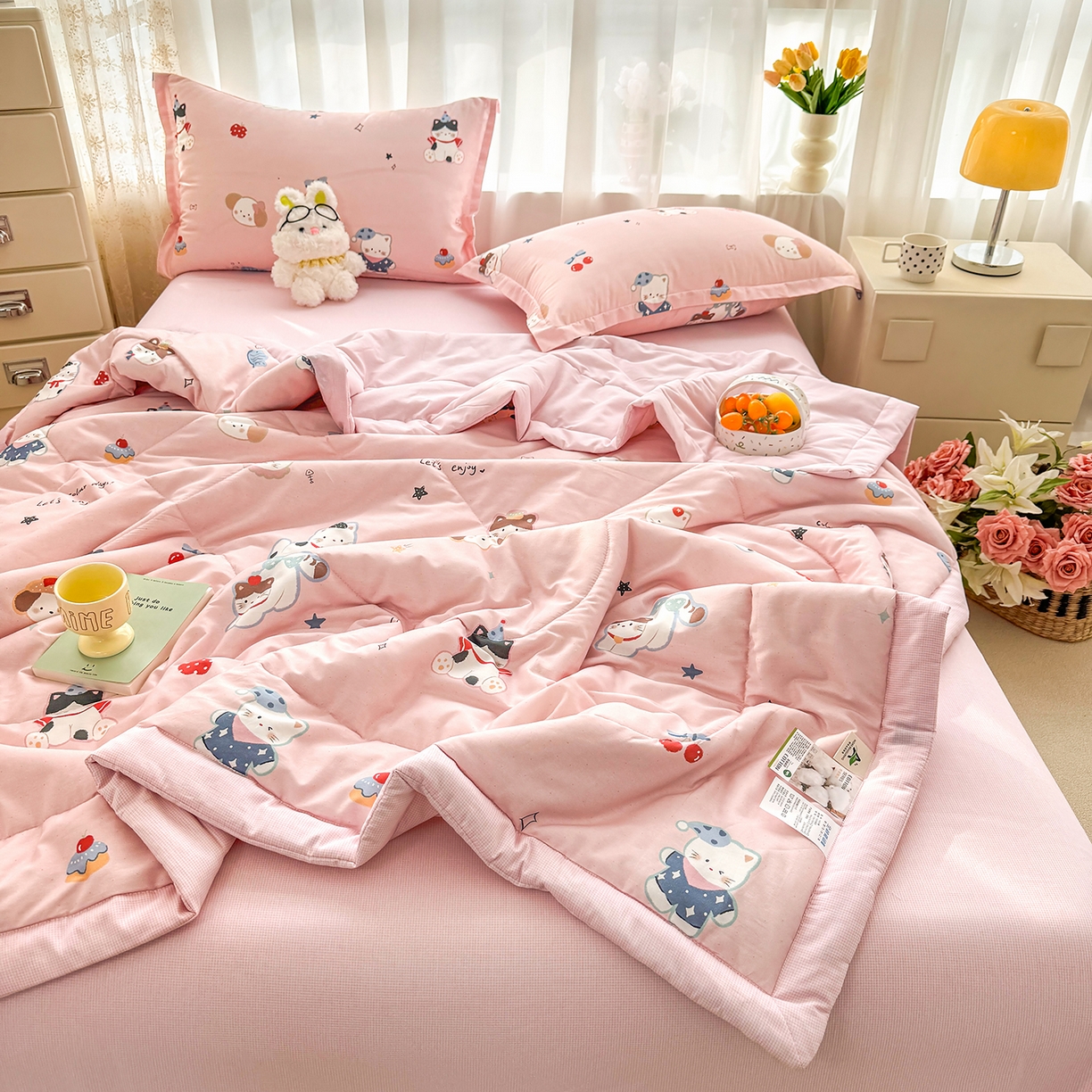 91家纺网 家纺一手货源 找家纺 瑶瑶家居 2026新款A类里外全棉夏凉被四件套-风格二 萌星