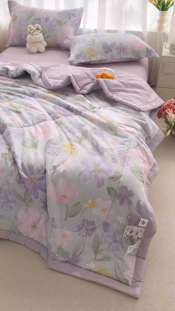 91家纺网 家纺一手货源 找家纺 瑶瑶家居 2026新款A类里外全棉夏凉被四件套-风格二 紫萝梦