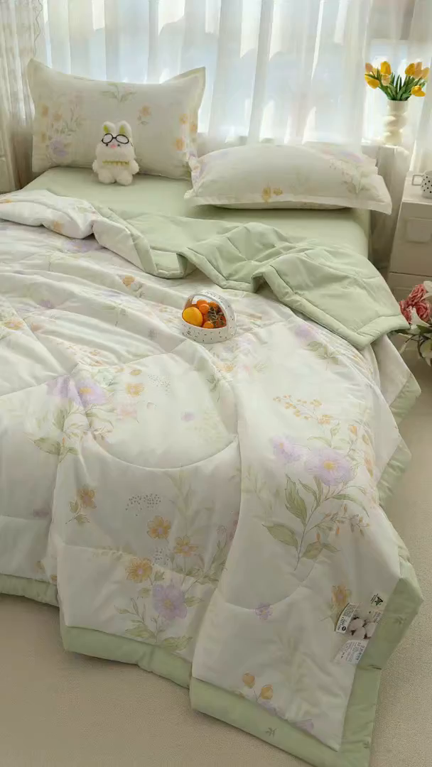 91家纺网 家纺一手货源 找家纺 瑶瑶家居 2026新款A类里外全棉夏凉被四件套-风格二 暮云花卉