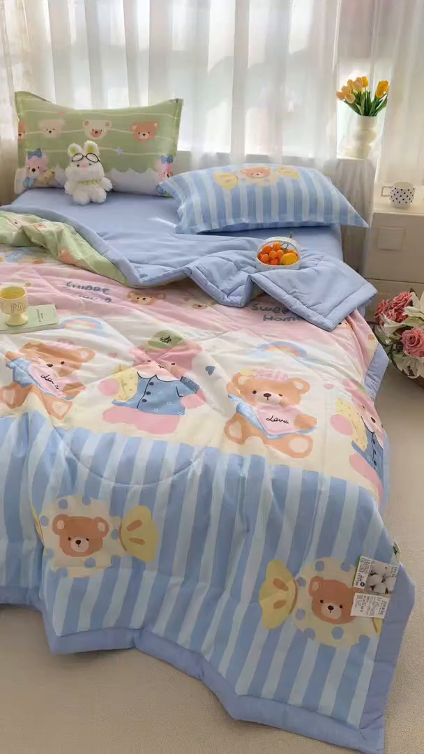 91家纺网 家纺一手货源 找家纺 瑶瑶家居 2026新款A类里外全棉夏凉被四件套-风格二 忆伴时光