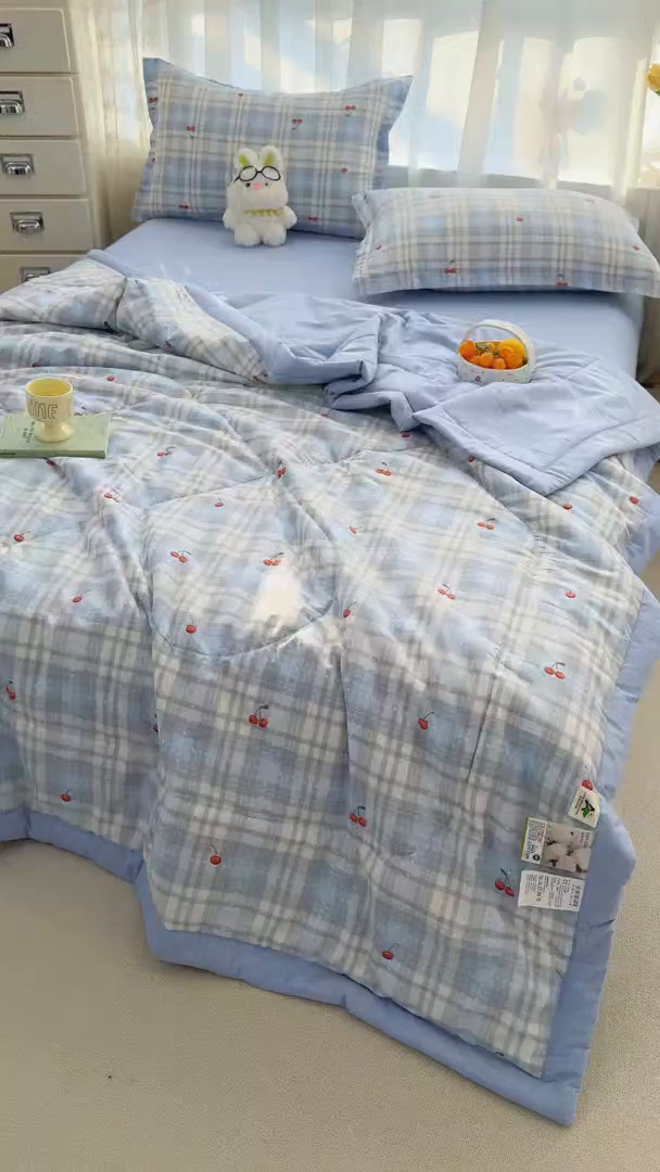 91家纺网 家纺一手货源 找家纺 瑶瑶家居 2026新款A类里外全棉夏凉被四件套-风格二 心甜