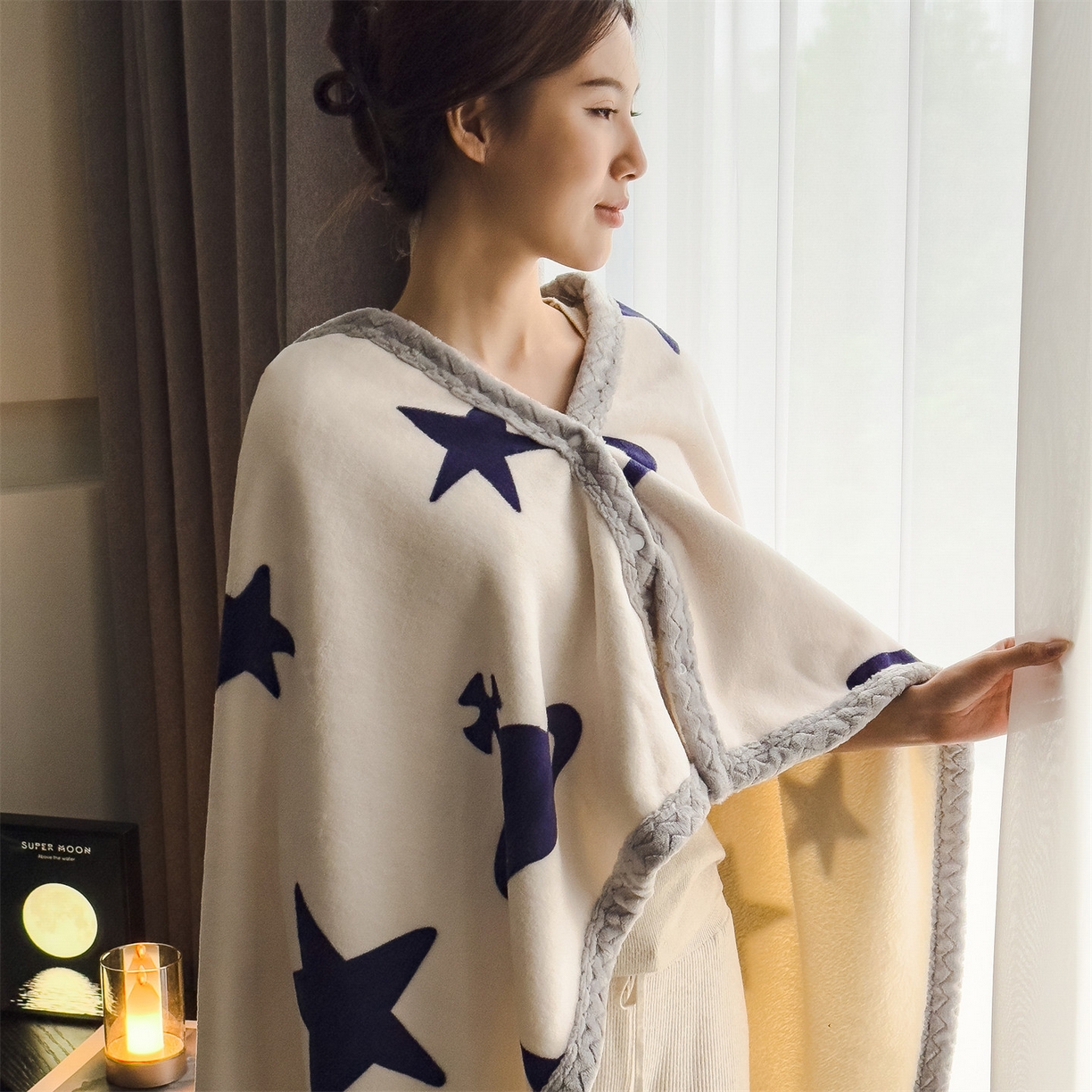 91家纺网 家纺一手货源 找家纺 布凡家居 2026新款多功能中古无印风牛奶绒披肩毯毯子毛毯 星轨漫眠