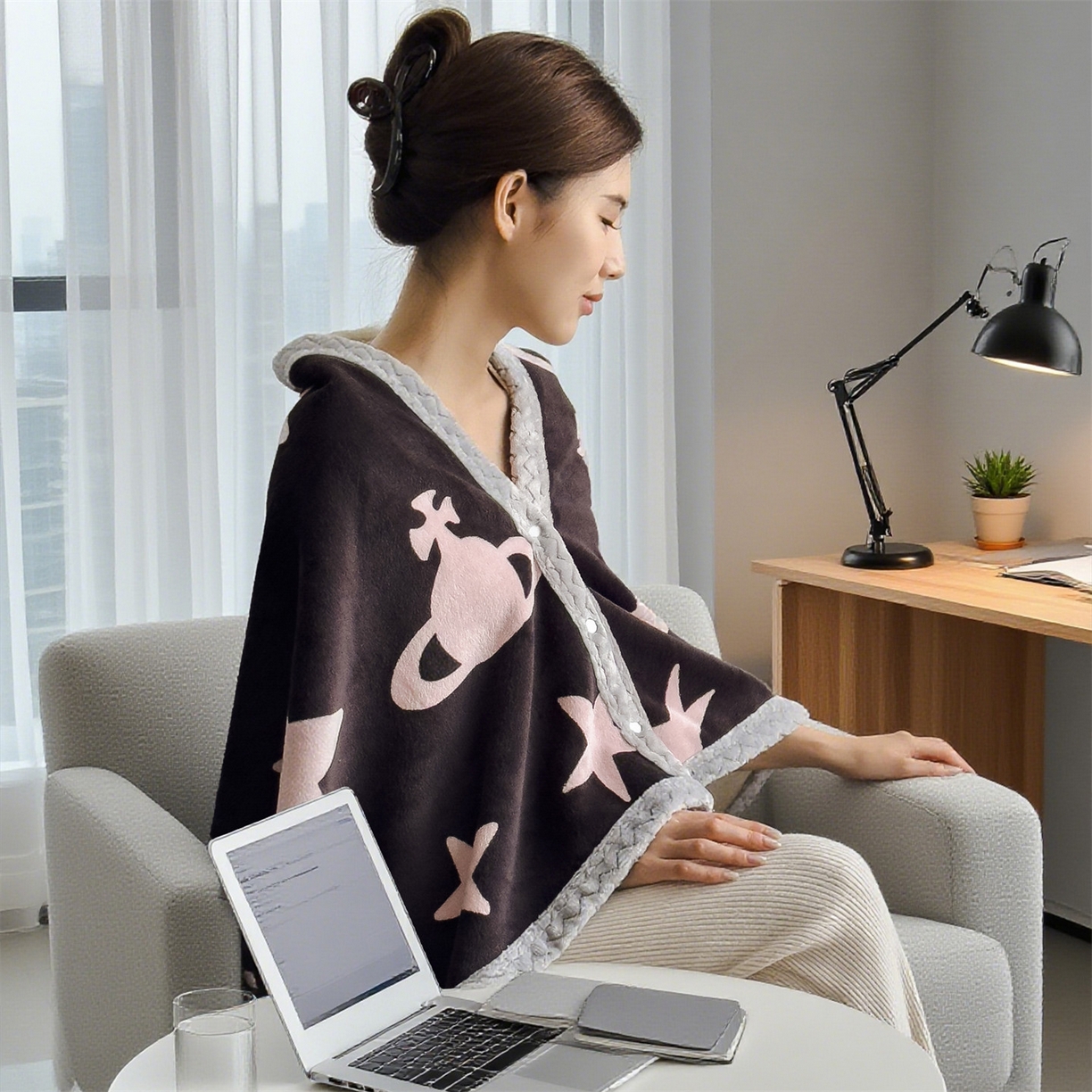 91家纺网 家纺一手货源 找家纺 布凡家居 2026新款多功能中古无印风牛奶绒披肩毯毯子毛毯 星梦粉境