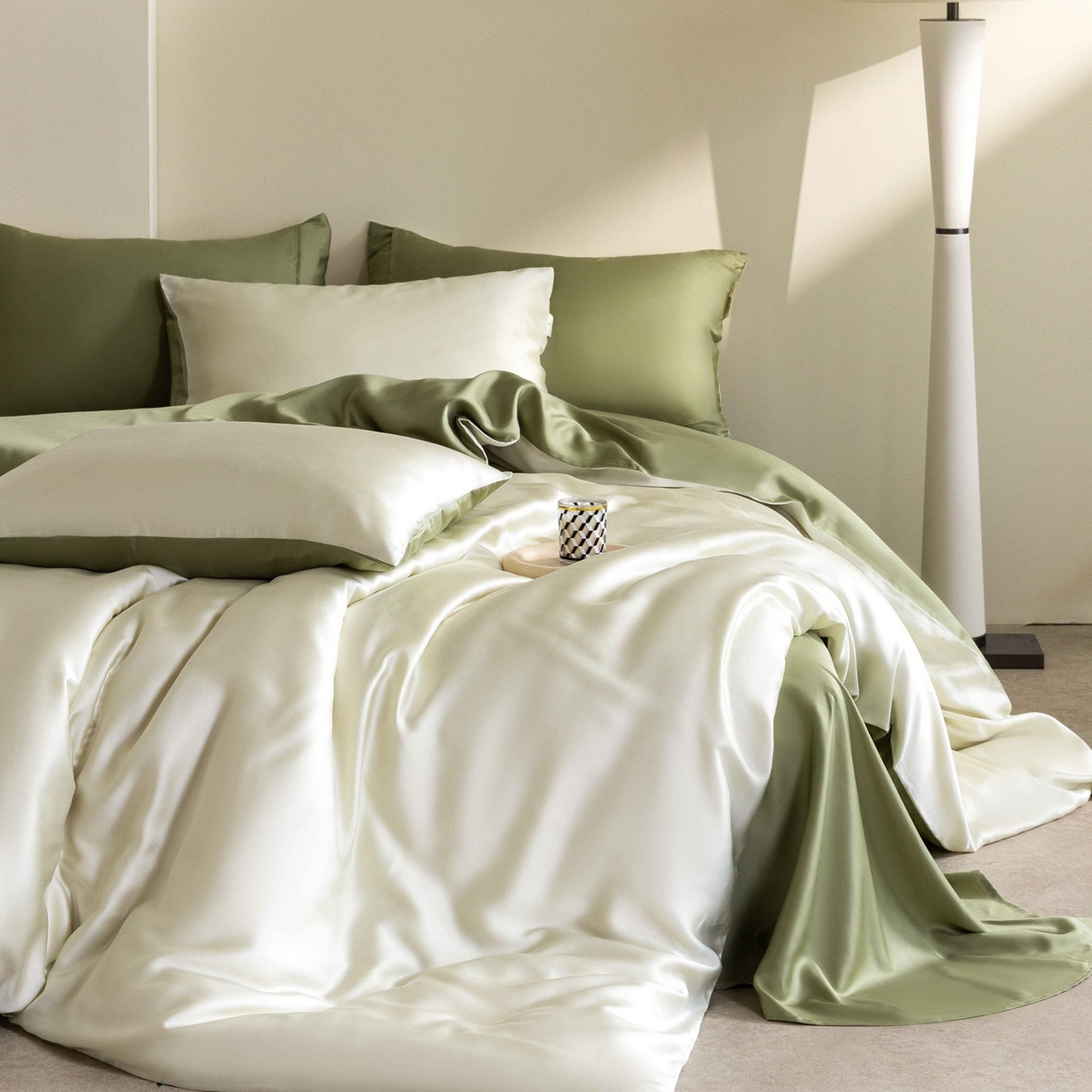 91家纺网 家纺一手货源 找家纺 佳汐蓝家纺 2026新款60s莱赛尔天丝四件套丝颜悦色系列 瓷器绿