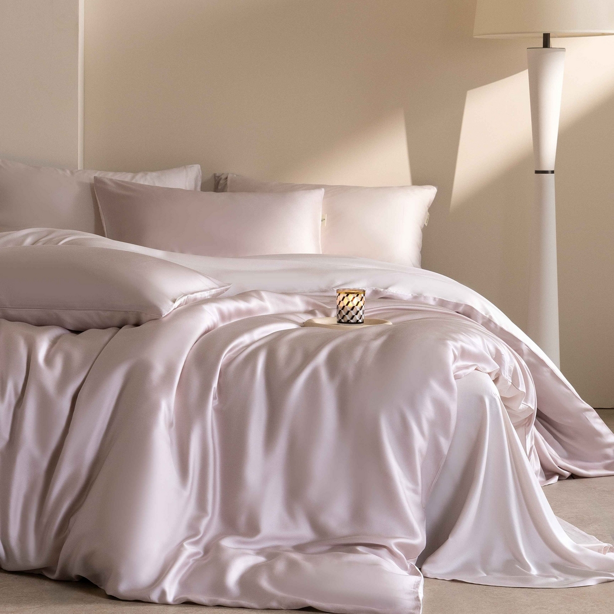 91家纺网 家纺一手货源 找家纺 佳汐蓝家纺 2026新款60s莱赛尔天丝四件套丝颜悦色系列 缦豆沙