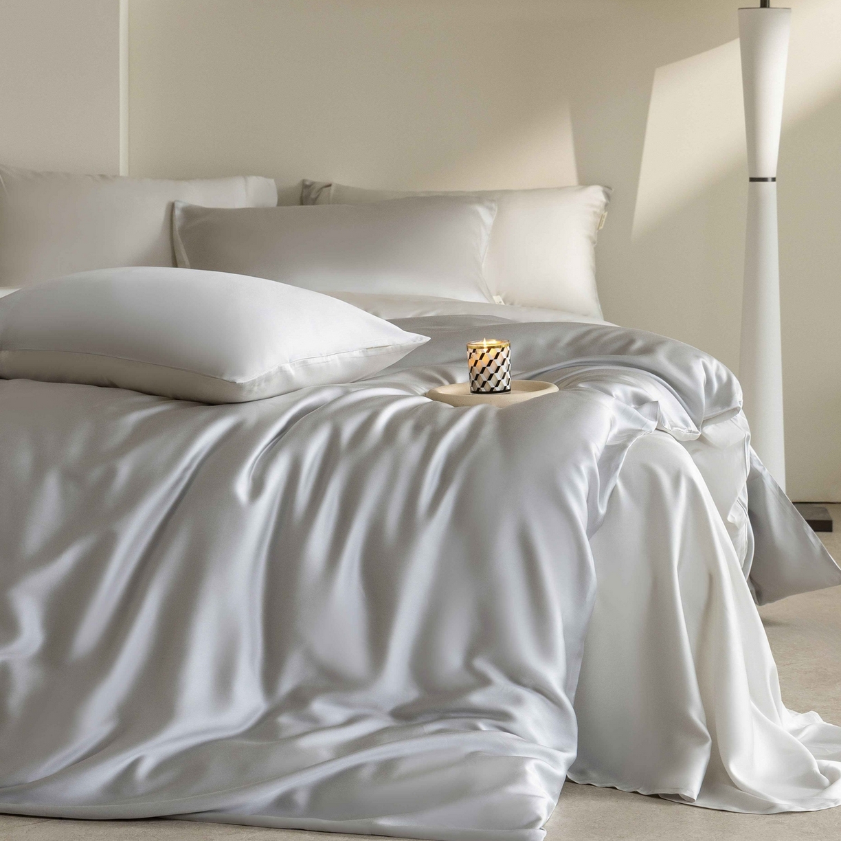 91家纺网 家纺一手货源 找家纺 佳汐蓝家纺 2026新款60s莱赛尔天丝四件套丝颜悦色系列 水晶灰