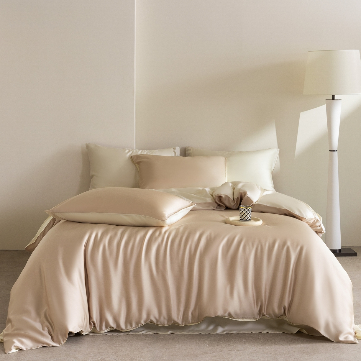 91家纺网 家纺一手货源 找家纺 佳汐蓝家纺 2026新款60s莱赛尔天丝四件套丝颜悦色系列 晨阳咖