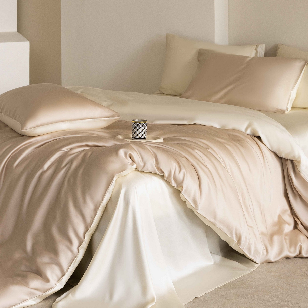 91家纺网 家纺一手货源 找家纺 佳汐蓝家纺 2026新款60s莱赛尔天丝四件套丝颜悦色系列 晨阳咖