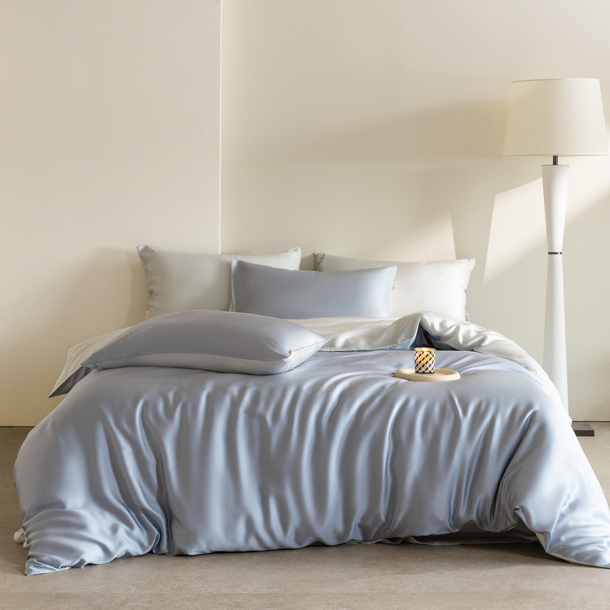 91家纺网 家纺一手货源 找家纺 佳汐蓝家纺 2026新款60s莱赛尔天丝四件套丝颜悦色系列 灵境兰