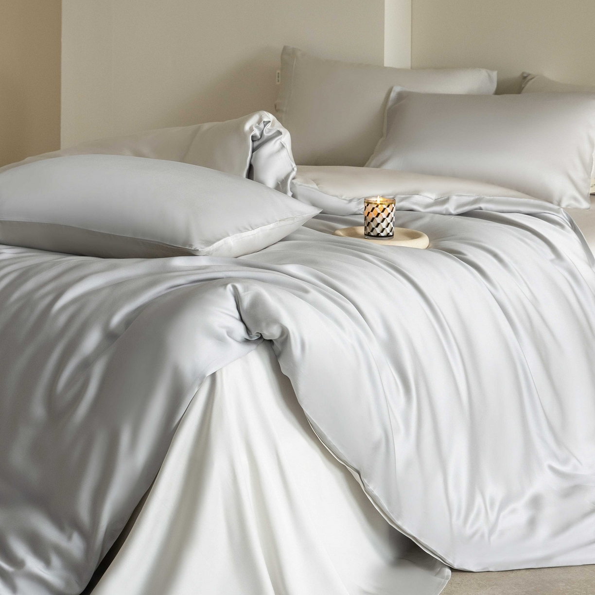 91家纺网 家纺一手货源 找家纺 佳汐蓝家纺 2026新款60s莱赛尔天丝四件套丝颜悦色系列 水晶灰