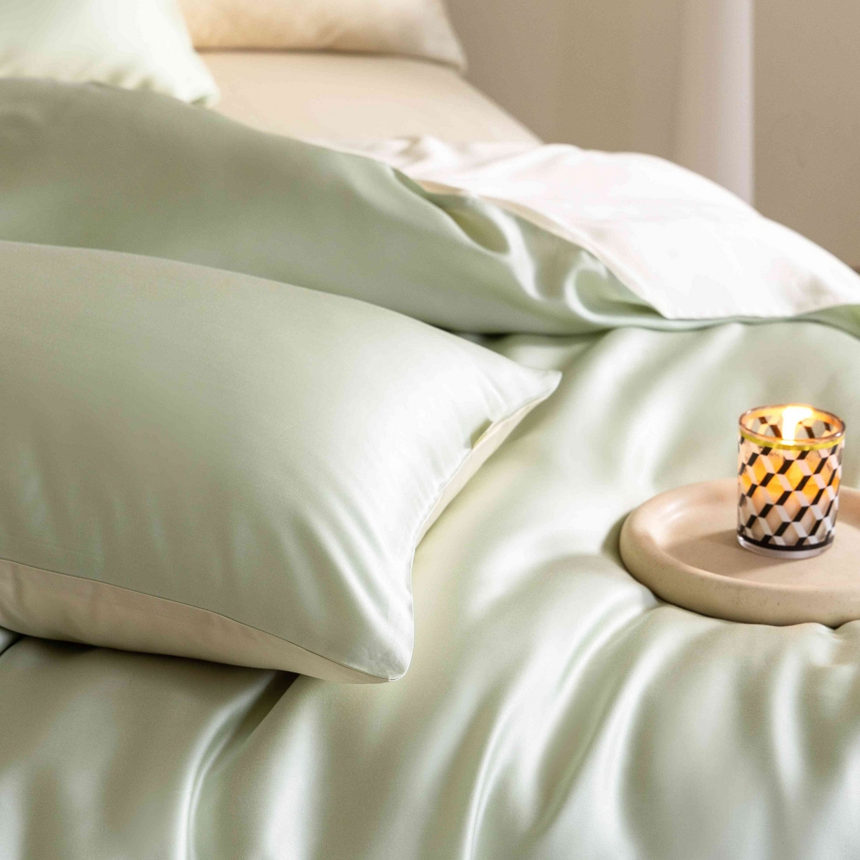 91家纺网 家纺一手货源 找家纺 佳汐蓝家纺 2026新款60s莱赛尔天丝四件套丝颜悦色系列 云水绿