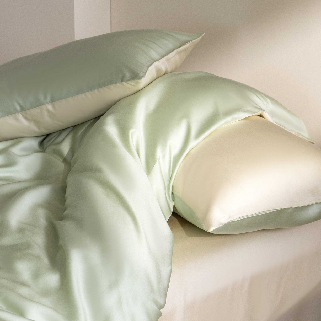 91家纺网 家纺一手货源 找家纺 佳汐蓝家纺 2026新款60s莱赛尔天丝四件套丝颜悦色系列 云水绿