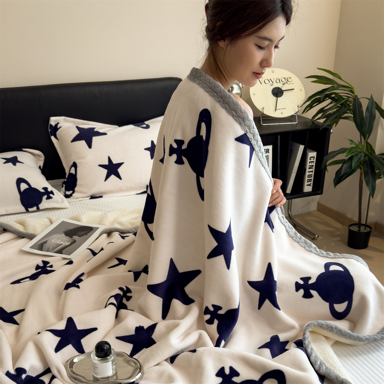 91家纺网 家纺一手货源 找家纺 （总）布凡家居 2026新款中古无印风230克牛奶绒复合毛毯毯子