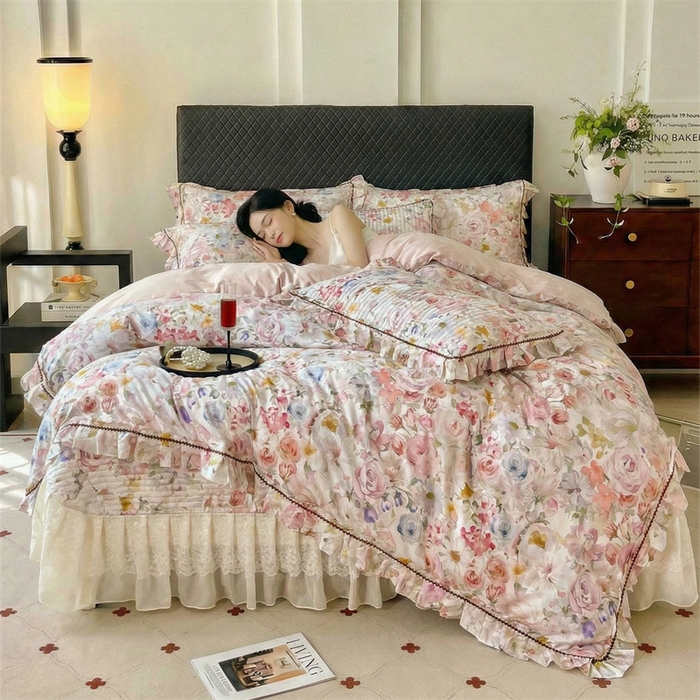 91家纺网 家纺一手货源 找家纺 （总）胜权家纺 2026新款A类全棉法式13372数码印花夹棉床盖四件套系列