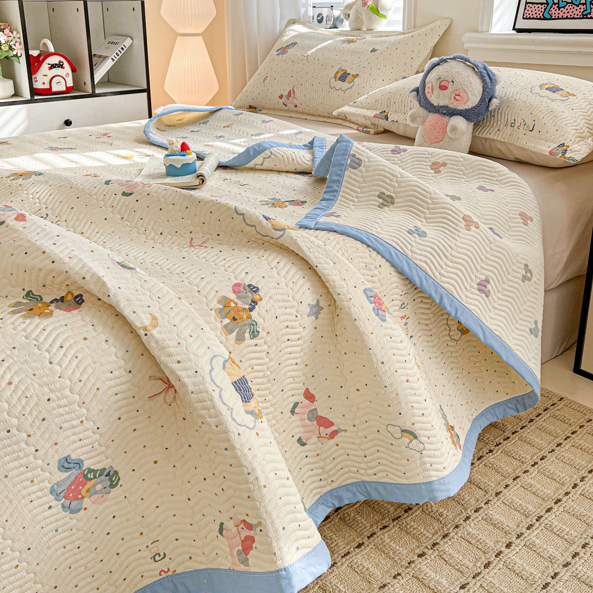 91家纺网 家纺一手货源 找家纺 （总）梦精灵家纺 2026新款纯棉床盖单件全棉绗缝夹棉床单 四季通用榻榻米防滑学生宿舍单人被套枕套