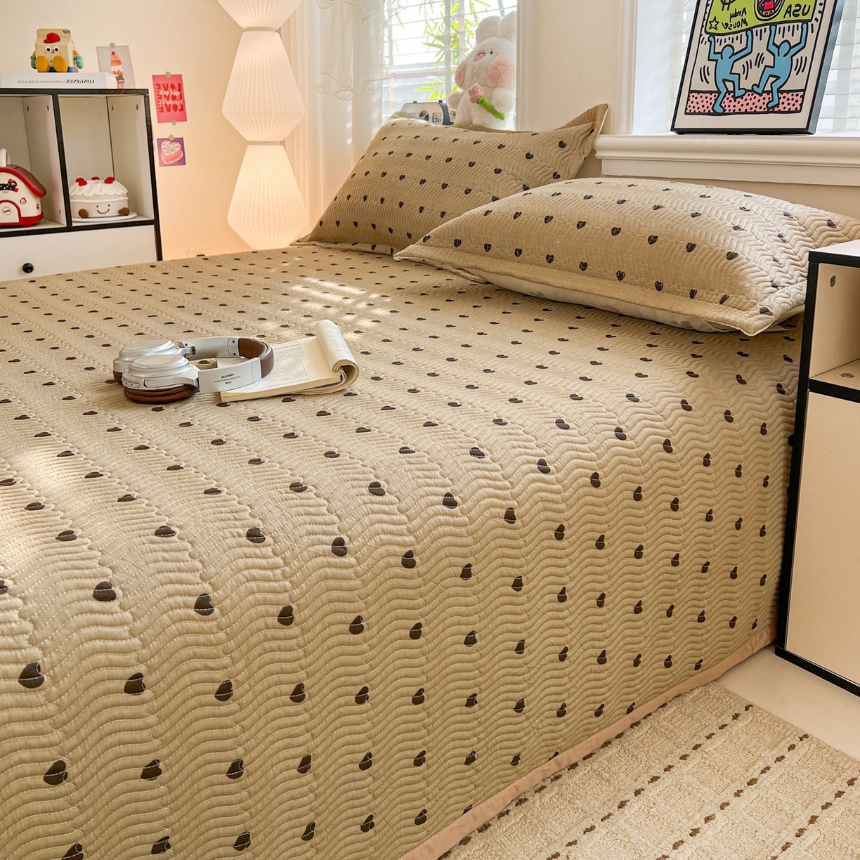 91家纺网 家纺一手货源 找家纺 梦精灵家纺 2026新款纯棉床盖单件全棉绗缝夹棉床单 四季通用榻榻米防滑学生宿舍单人被套枕套 爱心驼