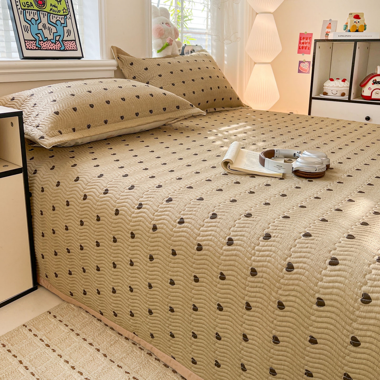 91家纺网 家纺一手货源 找家纺 梦精灵家纺 2026新款纯棉床盖单件全棉绗缝夹棉床单 四季通用榻榻米防滑学生宿舍单人被套枕套 爱心驼