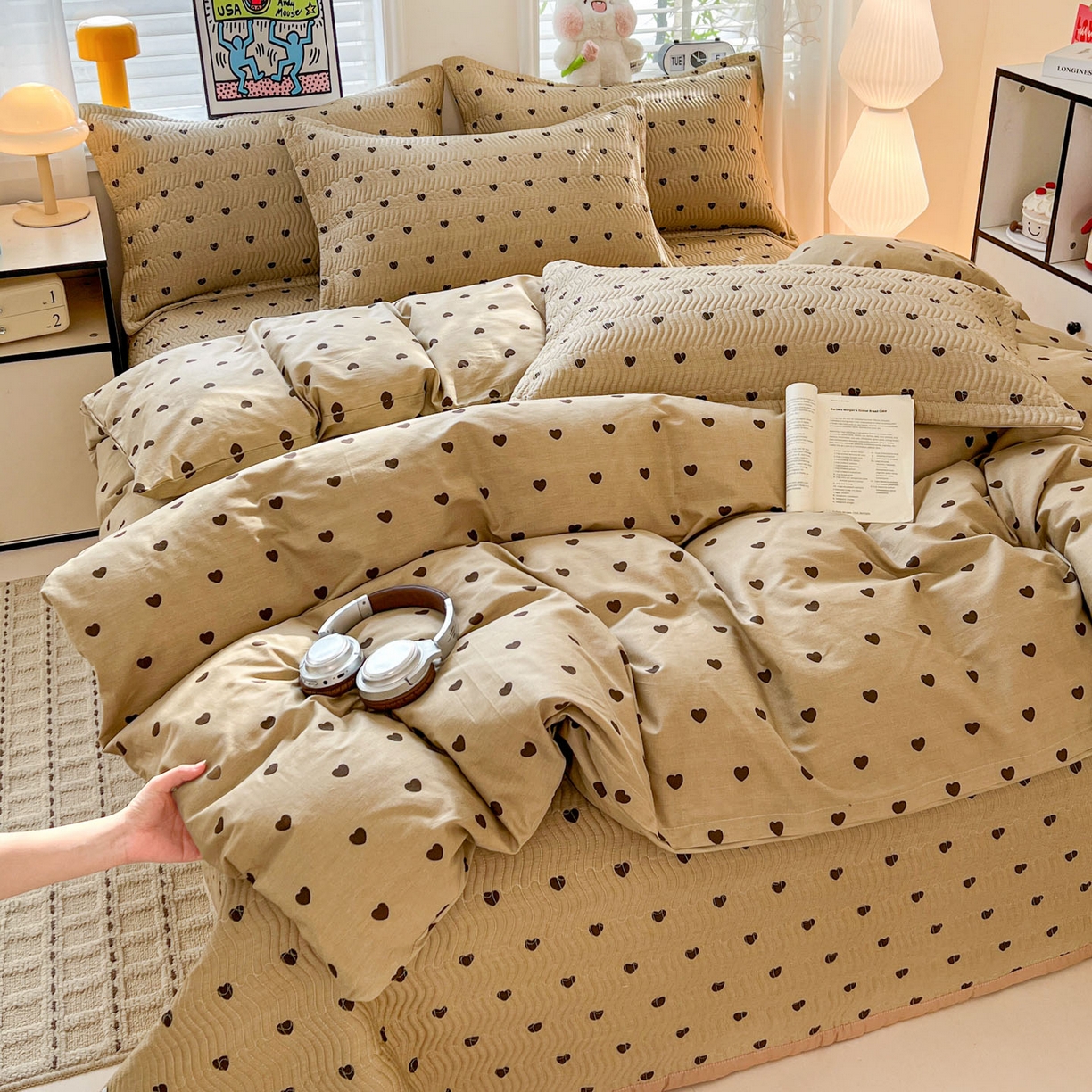 91家纺网 家纺一手货源 找家纺 梦精灵家纺 2026新款纯棉床盖单件全棉绗缝夹棉床单 四季通用榻榻米防滑学生宿舍单人被套枕套 爱心驼