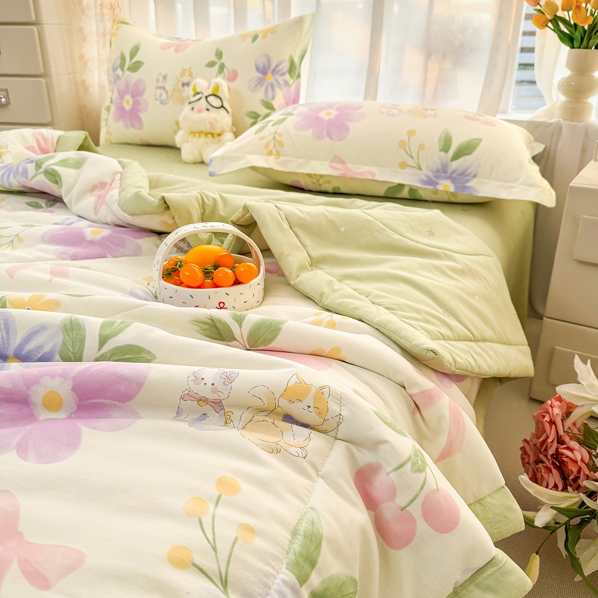 91家纺网 家纺一手货源 找家纺 瑶瑶家居 2026新款A类里外全棉夏凉被四件套-风格三 甜蜜萌宠