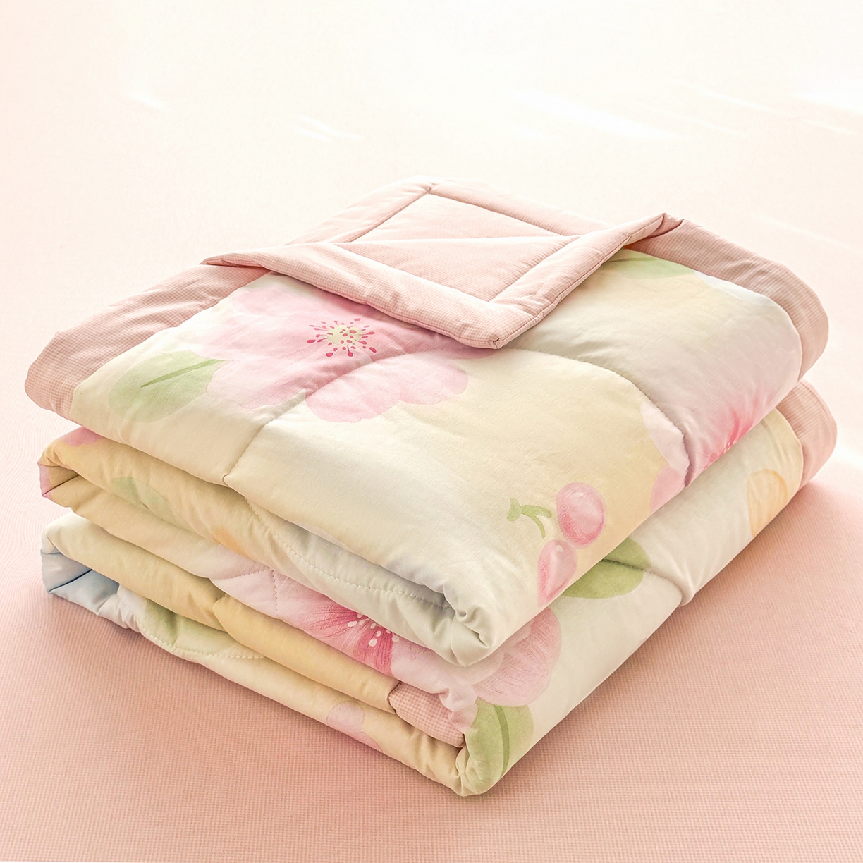 91家纺网 家纺一手货源 找家纺 瑶瑶家居 2026新款A类里外全棉夏凉被四件套-风格三 花开半夏