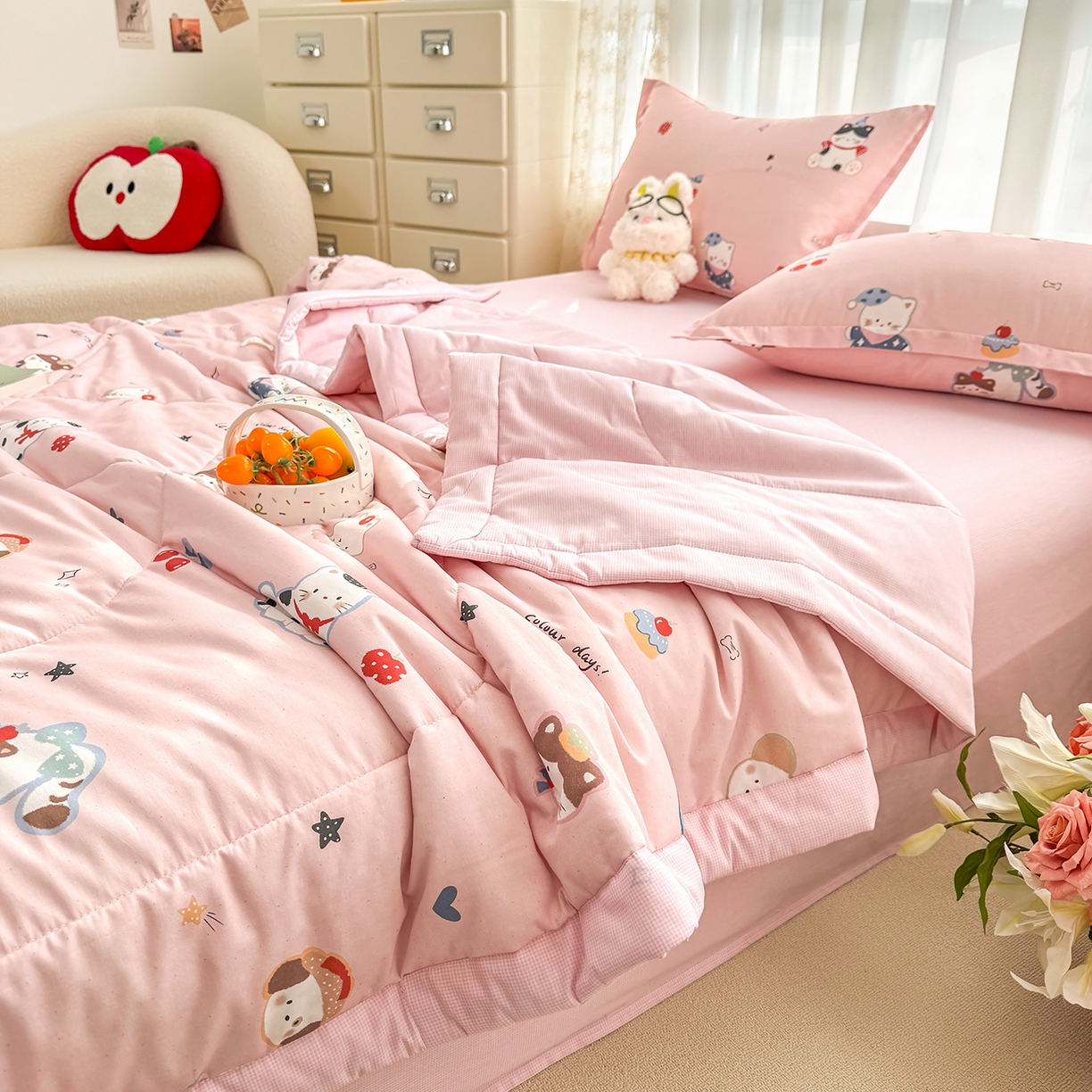 91家纺网 家纺一手货源 找家纺 瑶瑶家居 2026新款A类里外全棉夏凉被四件套-风格三 萌星